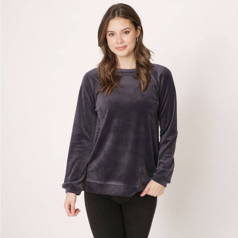 Cuddl Duds Tunic Plush Velour Carbon Gray PulloverTop Size 2X